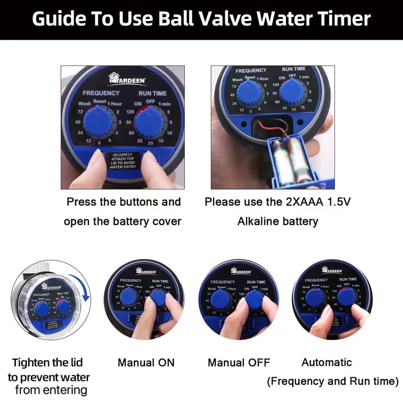 Yardeen Water Timer Electronic Hose Sprinkler Garden Irrigation Controller Two Dial,No Water Pressure Required - Image 4